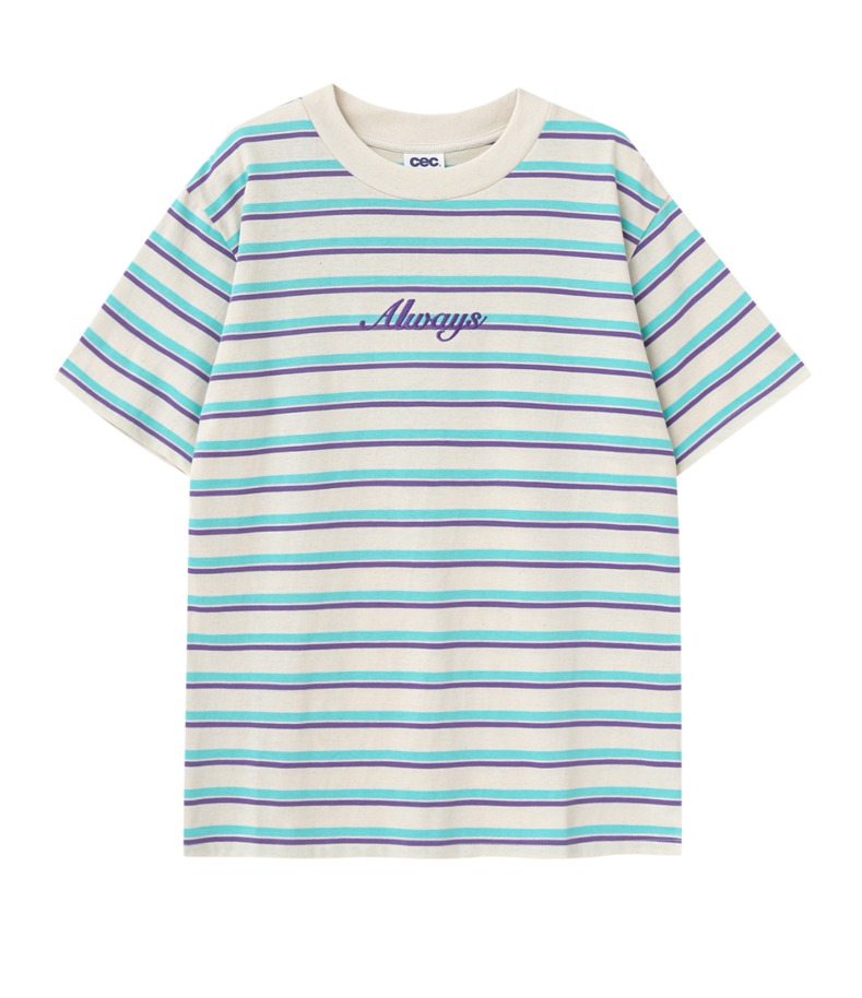 ALWAYS EMBROIDERED STRIPE T-SHIRT(IVORY)