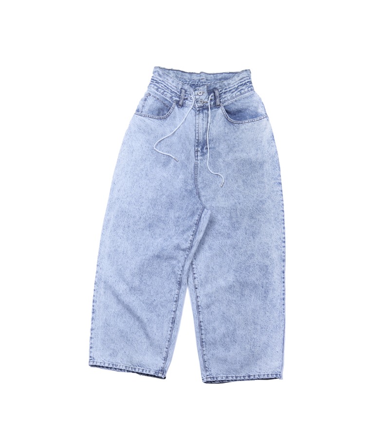 STONE WASHED COTTON WIDE JEANS